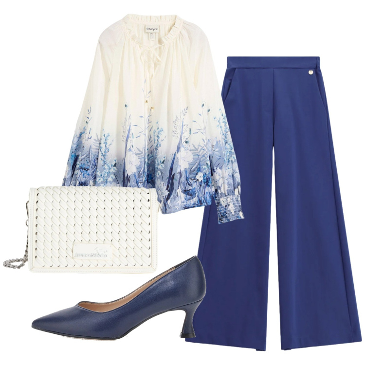 Outfit donna - Total look #2354889. Stile Chic per Serata fuori. Abbinamento con bluse, borse a tracolla, pantaloni a palazzo, décolleté.