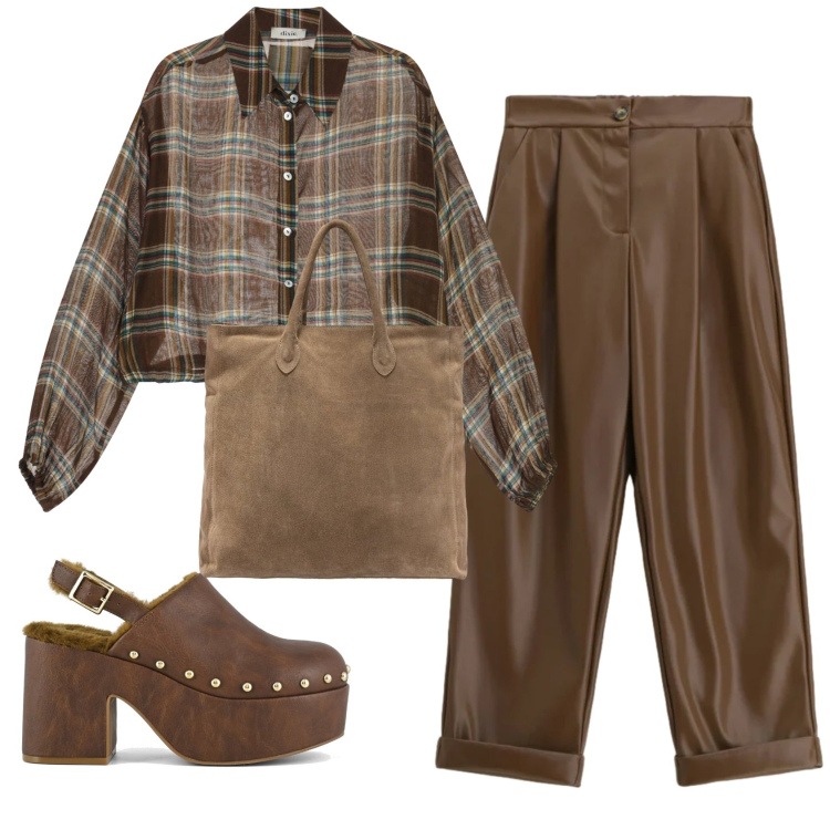 Outfit donna - Total look #2354895. Stile Trendy per Tutti i giorni. Abbinamento con camicie, pantaloni, sabot, borse a mano.