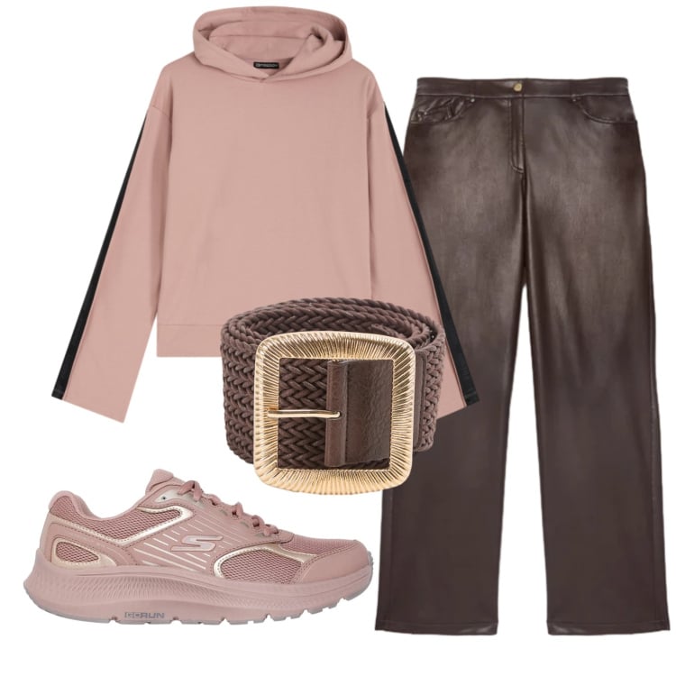 Outfit donna - Total look #2354901. Stile Casual chic per Ufficio. Abbinamento con pantaloni, cinture, felpe con cappuccio, sneakers.