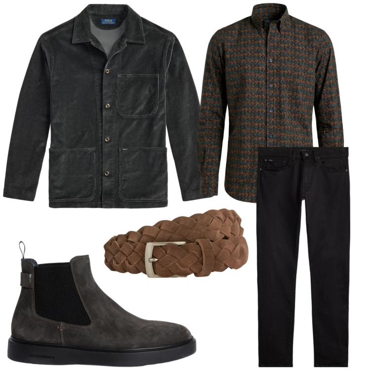 Outfit uomo - Total look #2354923. Stile Trendy per Tutti i giorni. Abbinamento con cinture, stivali e stivaletti, camicie, jeans, giacche.