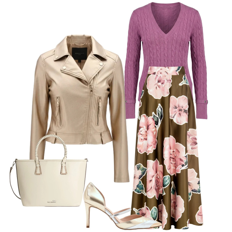 Outfit donna - Spring flow. Stile Romantica per Serata fuori. Abbinamento con shopping bag, pullovers, giacche, décolleté, gonne lunghe.