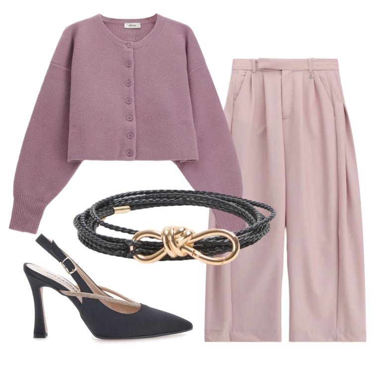 Outfit donna - Total look #2354933. Stile Trendy per Serata fuori. Abbinamento con cinture, cardigans, pantaloni a palazzo, décolleté.