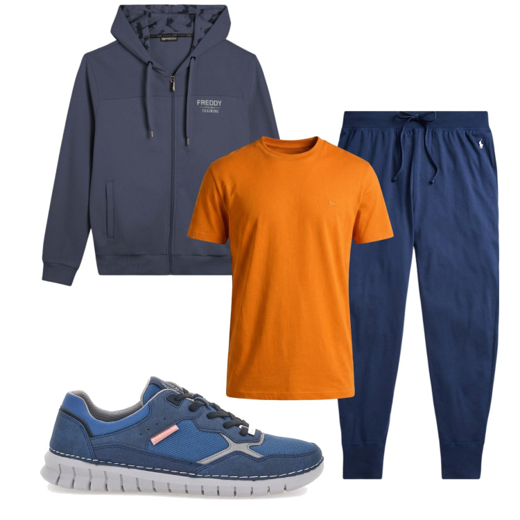 Outfit uomo - Total look #2354954. Stile Trendy per Sport. Abbinamento con t-shirt, felpe con cappuccio, pantaloni, sneakers.