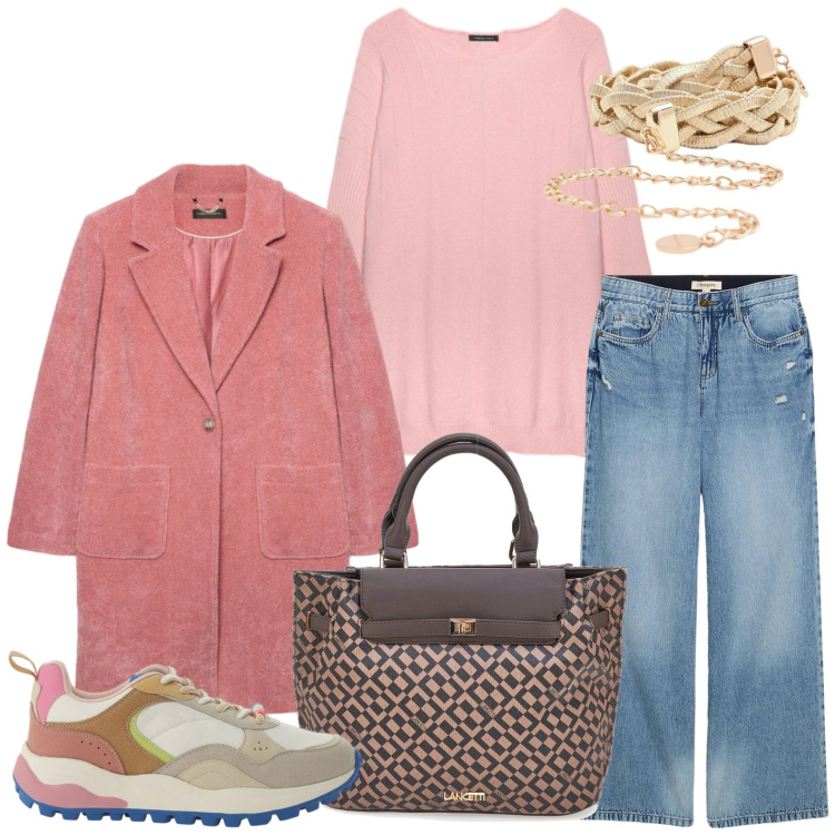 Outfit donna - Primavera casual. Stile Casual per Tutti i giorni. Abbinamento con jeans, cappotti, maglieria, sneakers, cinture, borse a mano.