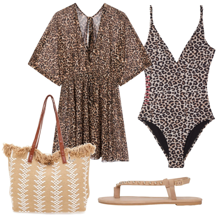 Outfit donna - Total look #2354961. Stile Etnico per Mare. Abbinamento con vestiti da spiaggia, costumi interi, ciabatte, borse a mano.