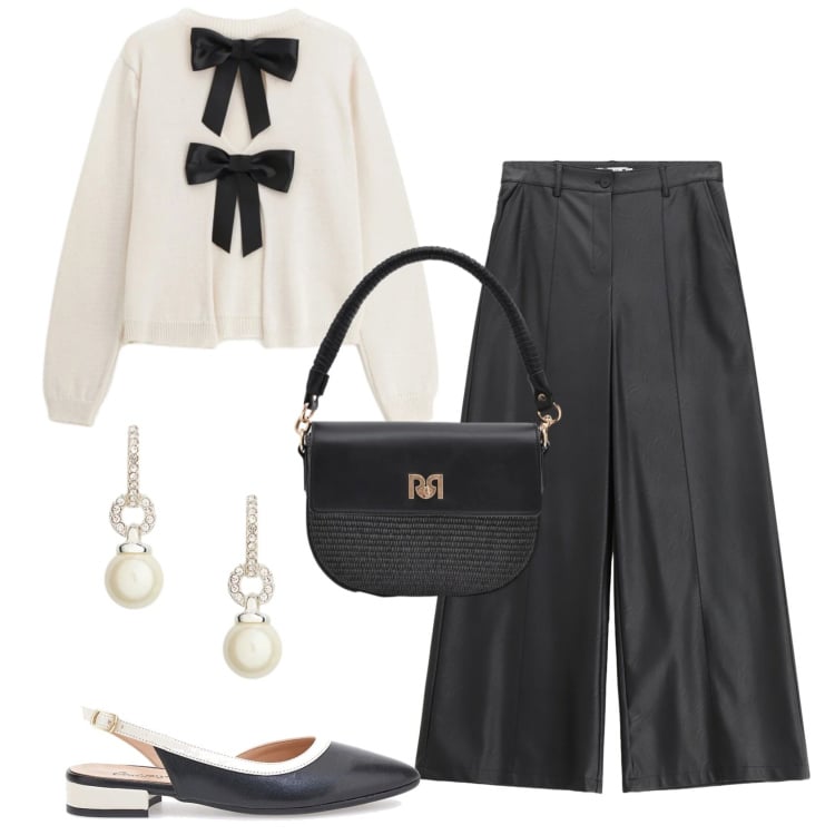 Outfit donna - Bantoa SS26. Stile Bon Ton per Tutti i giorni. Abbinamento con pantaloni, maglieria, borse a spalla, orecchini, ballerine.