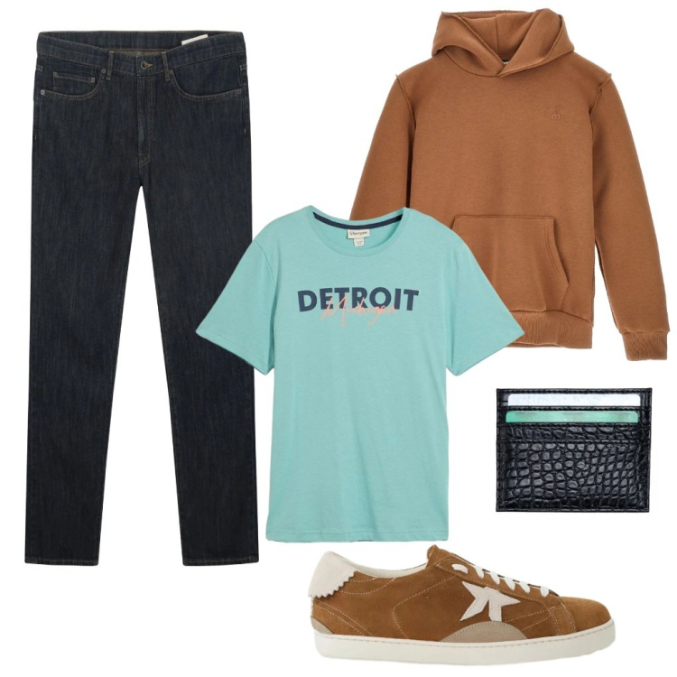 Outfit uomo - Michael: pomeriggio tra amici.. Stile Urban per Tutti i giorni. Abbinamento con t-shirt, sneakers, jeans, portafogli, felpe con cappuccio.
