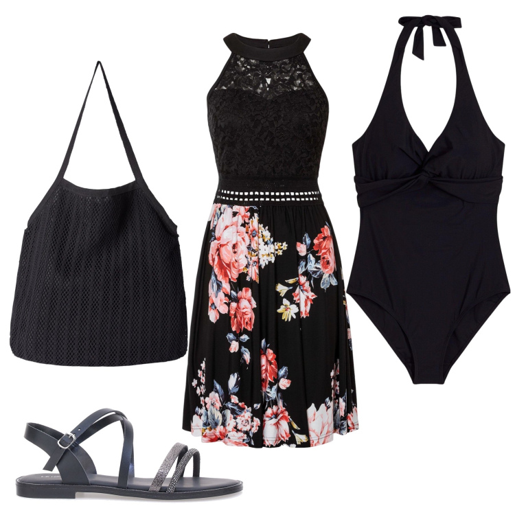 Outfit donna - Total look #2354967. Stile Bon Ton per Tutti i giorni. Abbinamento con vestiti, costumi interi, shopping bag, sandali.