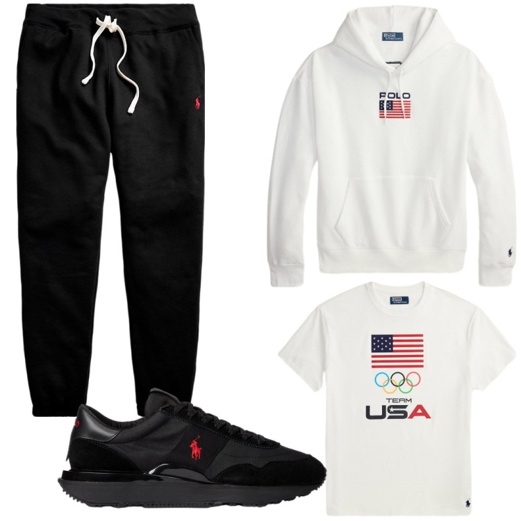 Outfit uomo - Luke: team USA.. Stile Urban per Sport. Abbinamento con pantaloni, felpe con cappuccio, t-shirt, sneakers.
