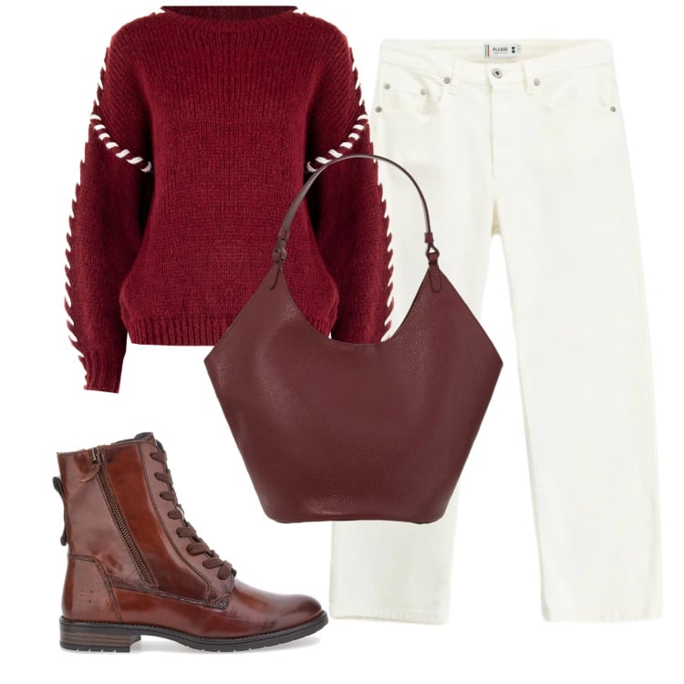 Outfit donna - Total look #2354976. Stile Basic per Ufficio. Abbinamento con borse a spalla, pantaloni, maglieria, anfibi.