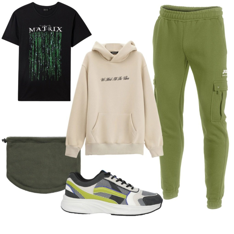 Outfit uomo - Mirco: il runner.. Stile Urban per Tutti i giorni. Abbinamento con t-shirt, sneakers, scaldacollo, felpe con cappuccio, pantaloni.