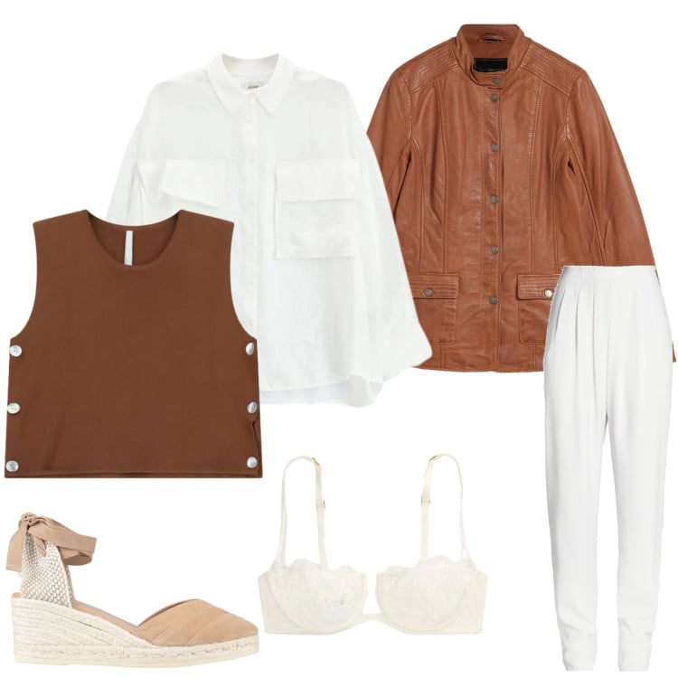Outfit donna - Urban Earth. Stile Casual chic per Tutti i giorni. Abbinamento con pantaloni, espadrillas, blazer, top, camicie, reggiseni a balconcino.