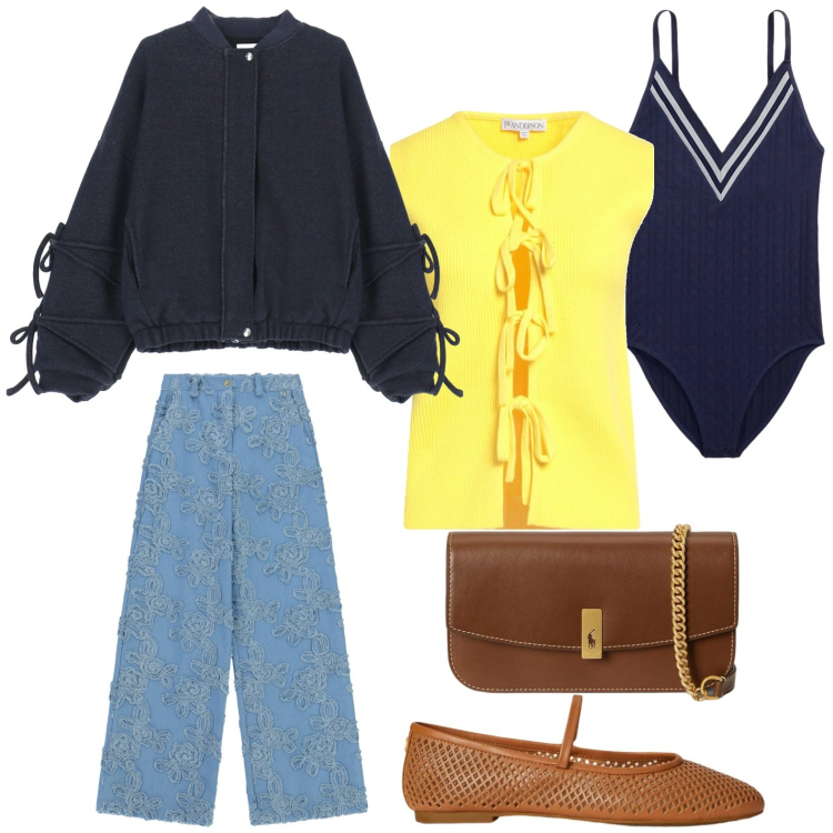 Outfit donna - Il cardigan da annodare. Stile Urban per Tutti i giorni. Abbinamento con cardigans, bomber, pantaloni a palazzo, body, clutch, ballerine.