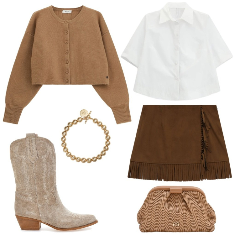 Outfit donna - Chiaretta: pomeriggio di shopping.. Stile Boho per Tutti i giorni. Abbinamento con camicie a manica corta, cardigans, minigonne, pochette, braccialetti, stivaletti texani.