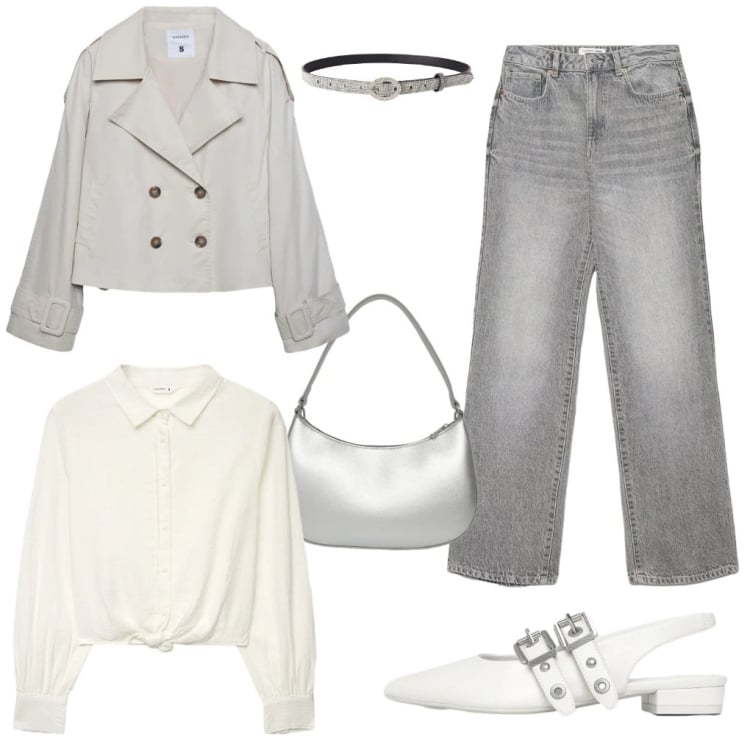 Outfit donna - Valentina: giorni grigi.. Stile Casual chic per Tutti i giorni. Abbinamento con caban, jeans dritti, ballerine, borse a tracolla, camicie, cinture.