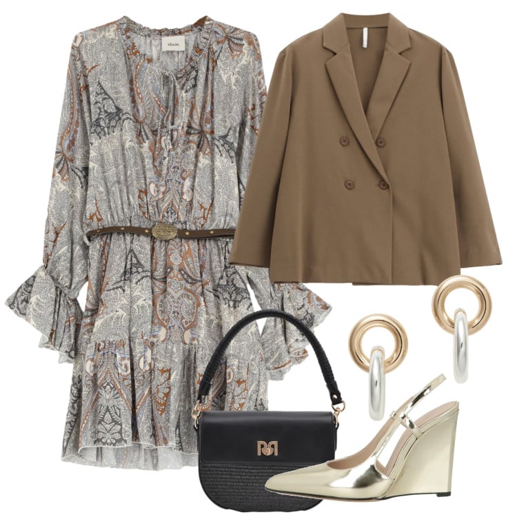 Outfit donna - Primavera. Stile Chic per Cerimonia. Abbinamento con décolleté, borse a spalla, blazer, orecchini, vestiti corti.