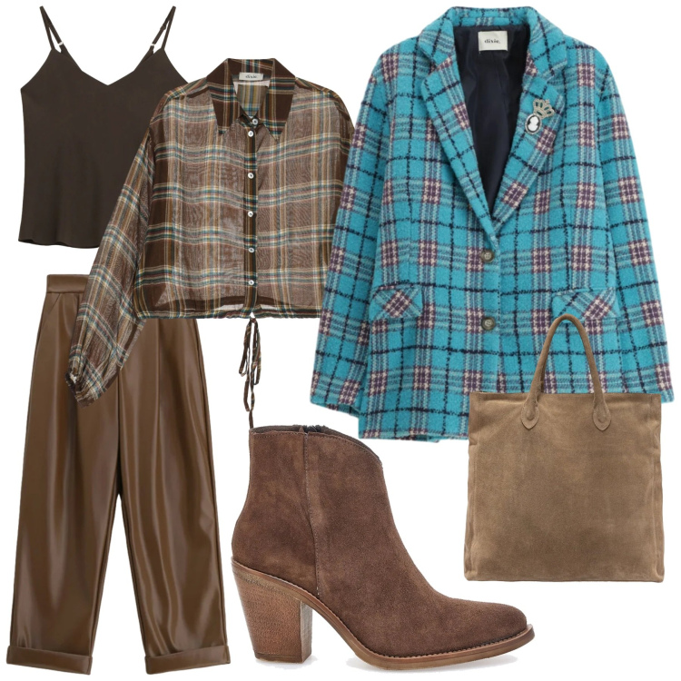 Outfit donna - Look. Stile Casual per Tutti i giorni. Abbinamento con camicie, pantaloni, blazer, top, stivaletti, borse a mano.