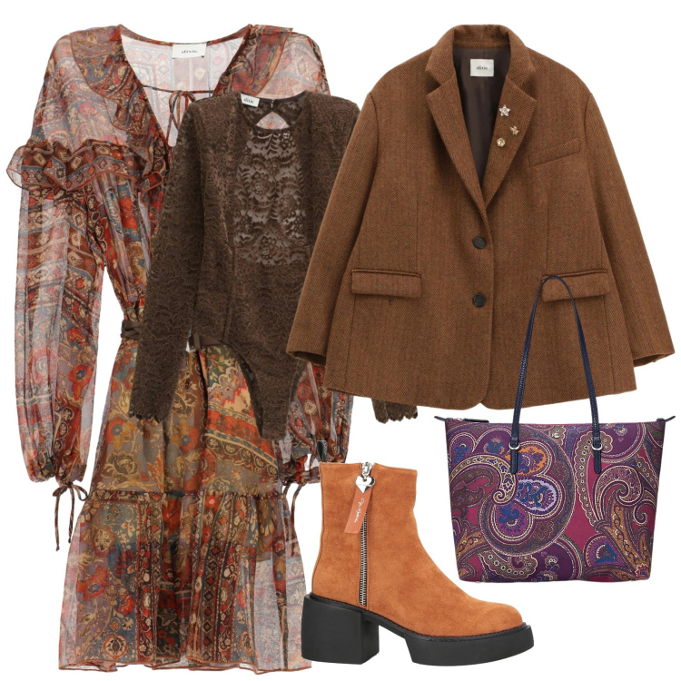 Outfit donna - Look. Stile Boho per Tutti i giorni. Abbinamento con stivaletti, vestiti, body, blazer, borse tote.
