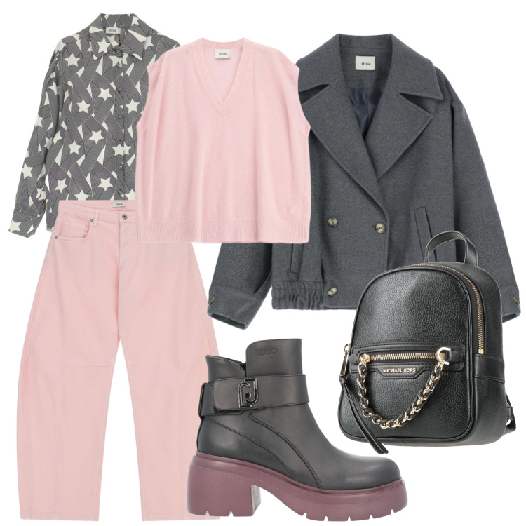 Outfit donna - Look. Stile Casual per Tutti i giorni. Abbinamento con zaini, stivaletti, cappotti, pantaloni, maglieria, camicie.