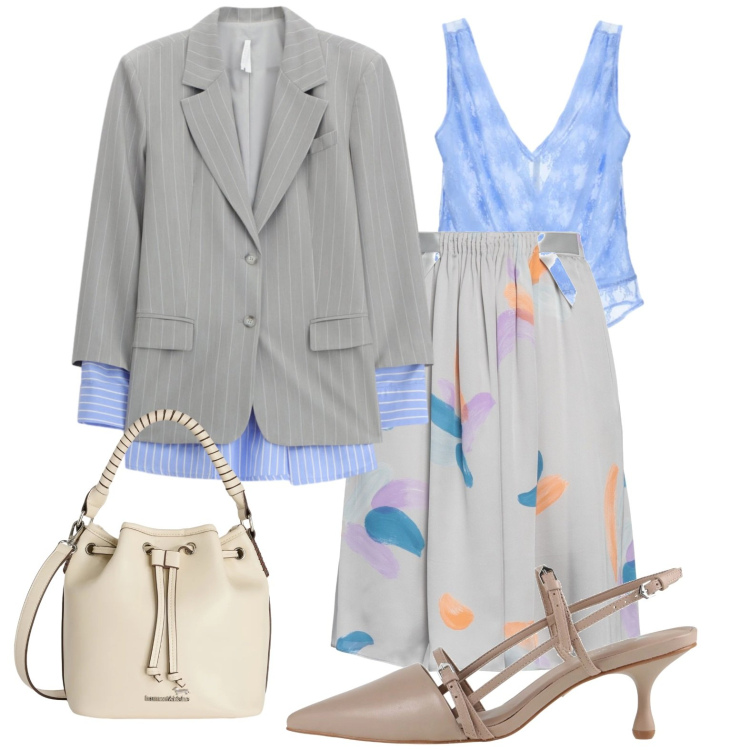 Outfit donna - Giacca doppia. Stile Glamour per Ufficio. Abbinamento con minigonne, décolleté, borse a secchiello, top, blazer.