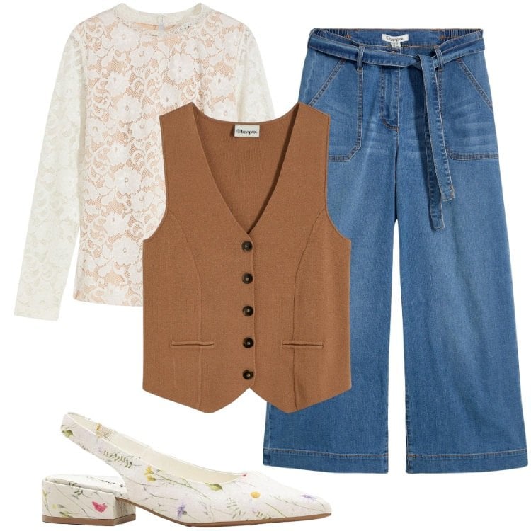 Outfit donna - Total look #2355068. Stile Boho per Tutti i giorni. Abbinamento con jeans, maglieria, décolleté, maglieria.