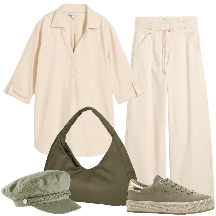 Outfit donna - Total look #2355072. Stile Boho per Mare. Abbinamento con bluse, pantaloni, cappelli, sneakers, borse a spalla.