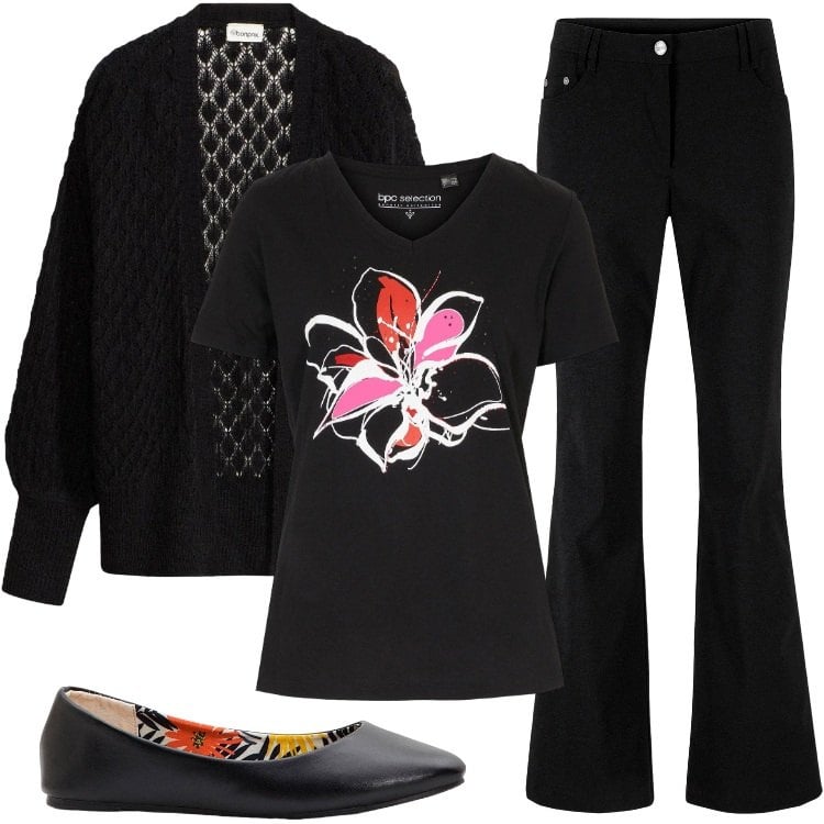 Outfit donna - Total look #2355096. Stile Boho per Tutti i giorni. Abbinamento con cardigans, pantaloni, t-shirt, ballerine.