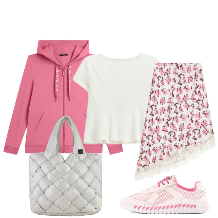 Outfit donna - Primavera alle porte. Stile Casual chic per Tutti i giorni. Abbinamento con top, gonne longuette, felpe con cappuccio, borse tote, sneakers.