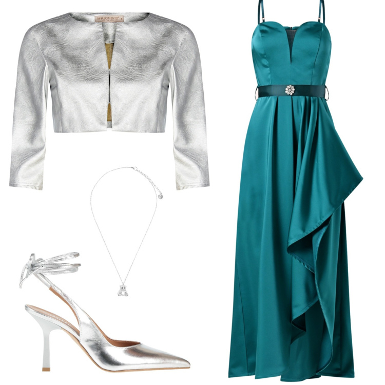 Outfit donna - Come una principessa. Stile Glamour per Cerimonia. Abbinamento con décolleté, ciondoli, bolero, vestiti lunghi.