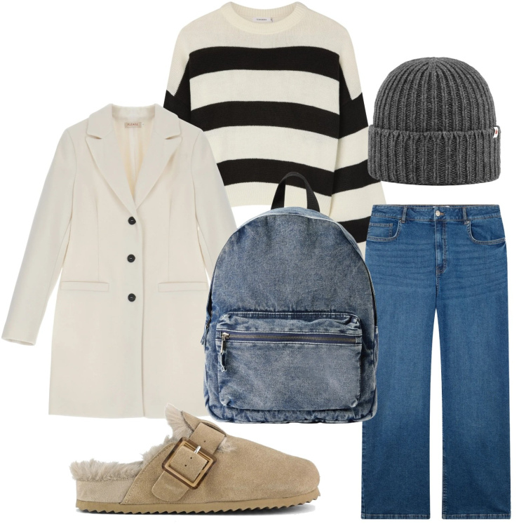 Outfit donna - Lo zaino in denim. Stile Urban per Tutti i giorni. Abbinamento con zaini, maglieria, jeans, cappotti, berretti, sabot.