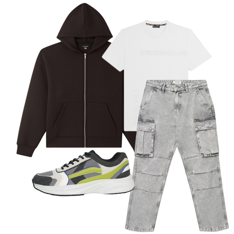 Outfit uomo - Marzo. Stile Casual per Tutti i giorni. Abbinamento con felpe con cappuccio, sneakers, jeans, t-shirt.