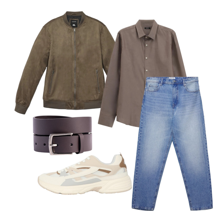 Outfit uomo - Marzo. Stile Casual per Ufficio. Abbinamento con camicie, giacche, jeans, sneakers, cinture.