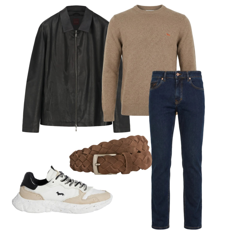 Outfit uomo - Marzo. Stile Trendy per Tutti i giorni. Abbinamento con cinture, jeans, sneakers, pullovers, giacche.