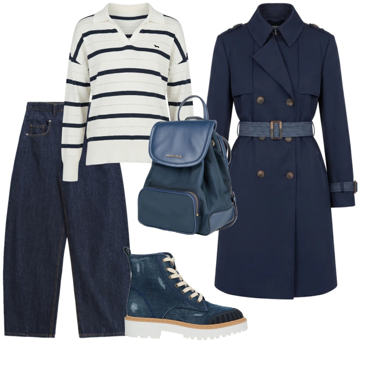 Outfit donna - Blu marin. per Mare. Abbinamento con stivaletti, zaini, trench, maglieria, jeans.