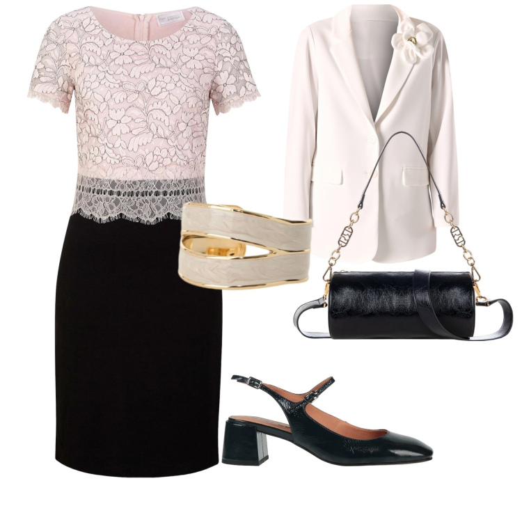 Outfit donna - Battesimo ad aprile. per Cerimonia. Abbinamento con décolleté, vestiti, anelli, blazer, borse a mano.