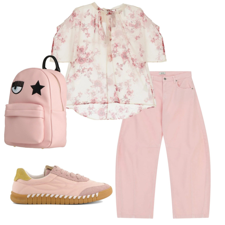 Outfit donna - Total look #2355462. Stile Romantica per Tutti i giorni. Abbinamento con zaini, bluse, pantaloni, sneakers.