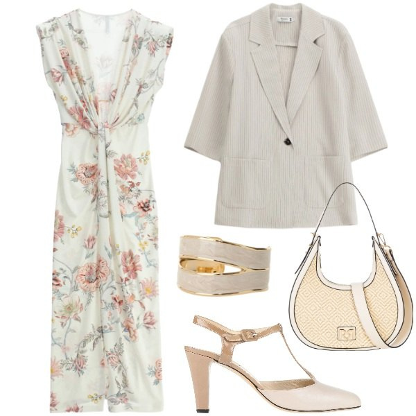 Outfit donna - Fantasie floreali a marzo - @laurafo. Stile Romantica per Cerimonia. Abbinamento con décolleté, vestiti lunghi, anelli, blazer, borse a mano.