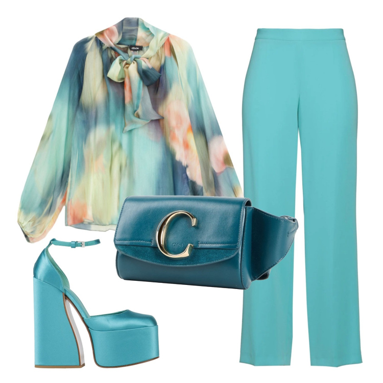 Outfit donna - Total look #2355495. Stile Trendy per Cerimonia. Abbinamento con décolleté, marsupi, pantaloni, bluse.