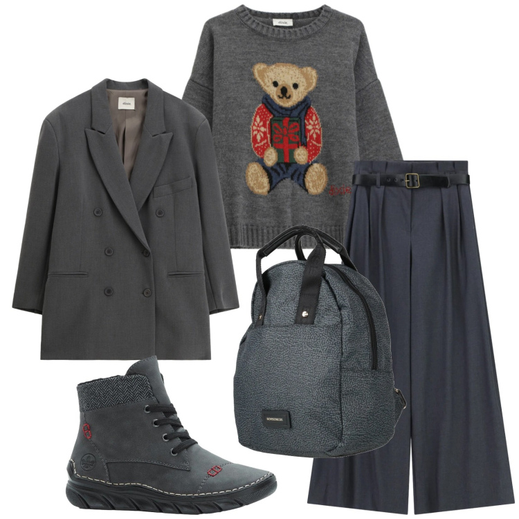 Outfit donna - Total look #2355635. Stile Casual chic per Tutti i giorni. Abbinamento con zaini, stivaletti, maglieria, blazer, pantaloni a palazzo.