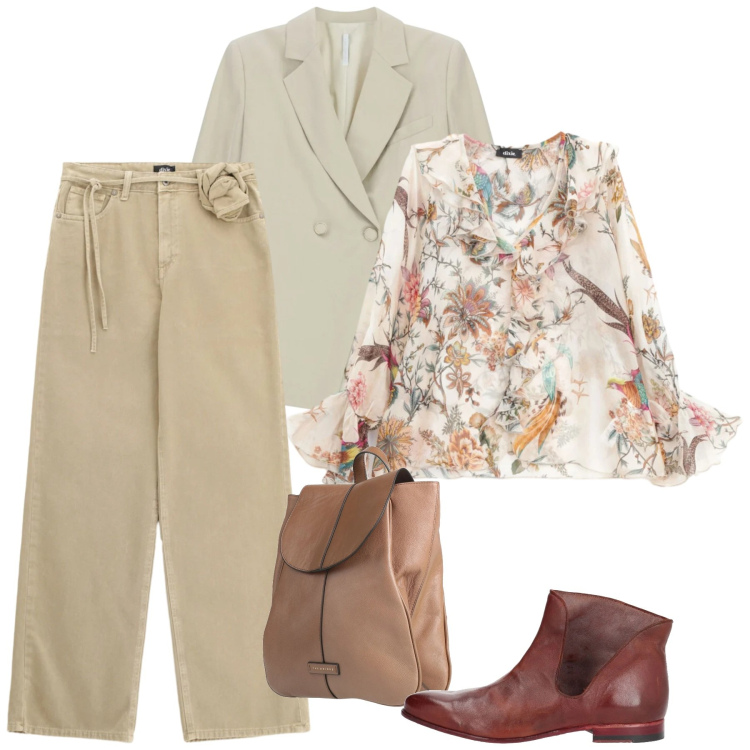 Outfit donna - Fantasie floreali a marzo - @laurafo. Stile Chic per Ufficio. Abbinamento con stivaletti, zaini, blazer, pantaloni a palazzo, bluse.