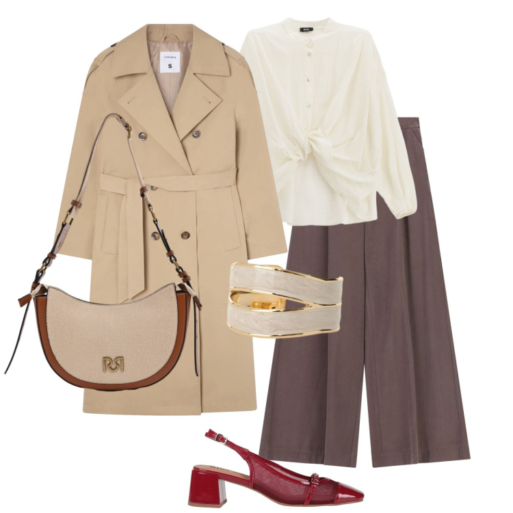 Outfit donna - Un trench a marzo - @susystyle. Stile Casual chic per Tutti i giorni. Abbinamento con décolleté, pantaloni a palazzo, trench, camicie, anelli, borse a tracolla.