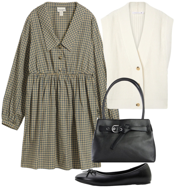 Outfit donna - Primavera che valorizza - Focus Donna Cu. Stile Bon Ton per Tutti i giorni. Abbinamento con ballerine, vestiti, borse a mano, gilet.