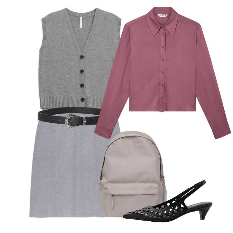 Outfit donna - Primavera ufficio. Stile Bon Ton per Ufficio. Abbinamento con décolleté, zaini, cinture, camicie, gilet, gonne.