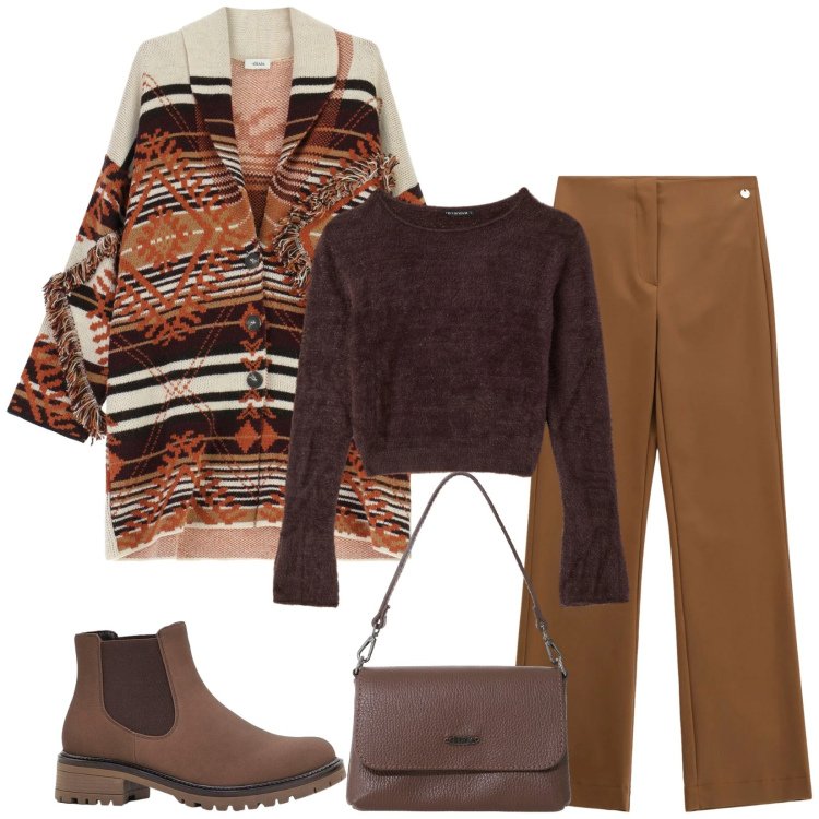 Outfit donna - Total look #2355766. Stile Casual per Tutti i giorni. Abbinamento con stivaletti, pullovers, pantaloni, cappotti, borse a tracolla.