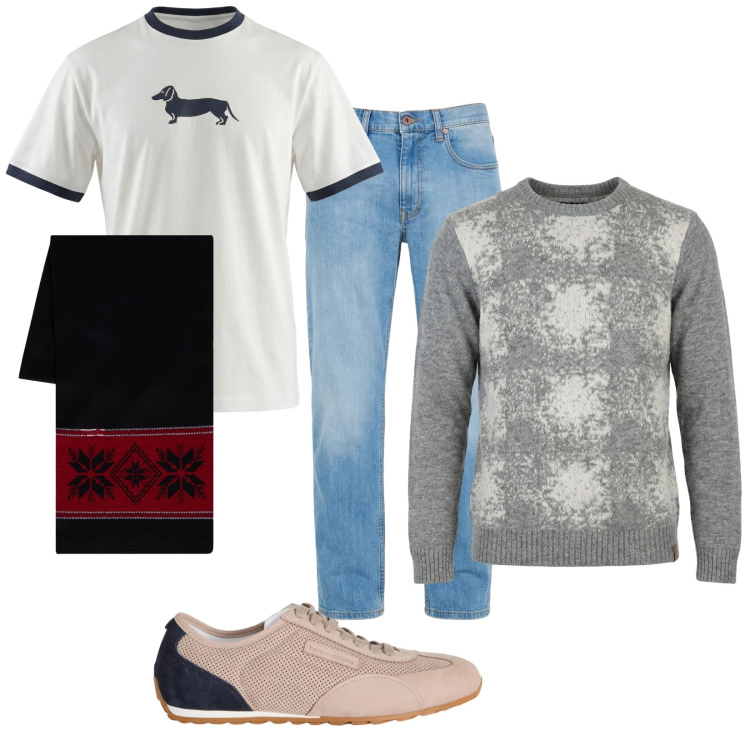 Outfit uomo - Casual. Stile Casual per Tutti i giorni. Abbinamento con jeans, sneakers, maglieria, t-shirt, sciarpe.