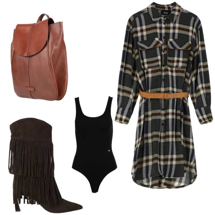 Outfit donna - Total look #2355779. Stile Casual chic per Tutti i giorni. Abbinamento con body, zaini, stivali, vestiti midi/longuette.