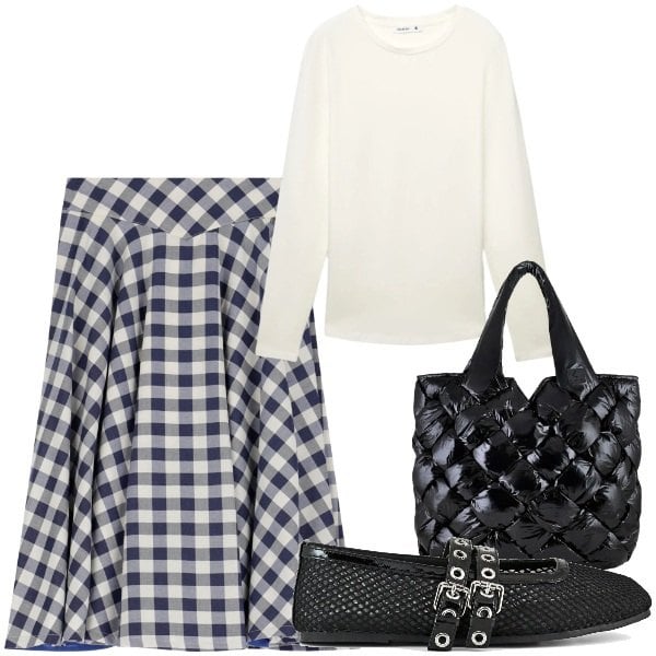 Outfit donna - Che fastidio. Stile Minimal per Tutti i giorni. Abbinamento con t-shirt, gonne, borse tote, ballerine.