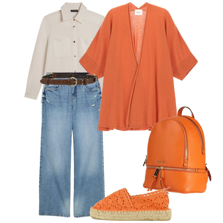 Outfit donna - Orange spring. Stile Casual per Tutti i giorni. Abbinamento con zaini, jeans, cardigans, cinture, camicie, espadrillas.