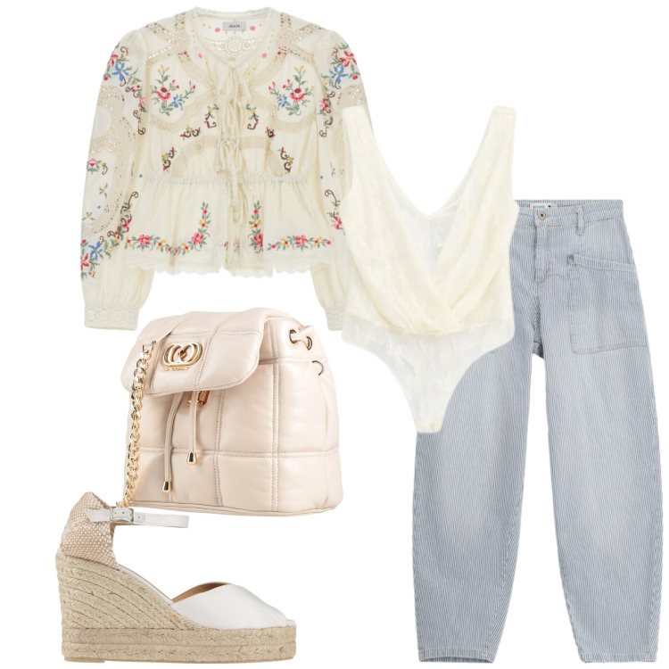 Outfit donna - Total look #2355811. Stile Casual chic per Tutti i giorni. Abbinamento con valigie, espadrillas, top, cappotti, jeans.