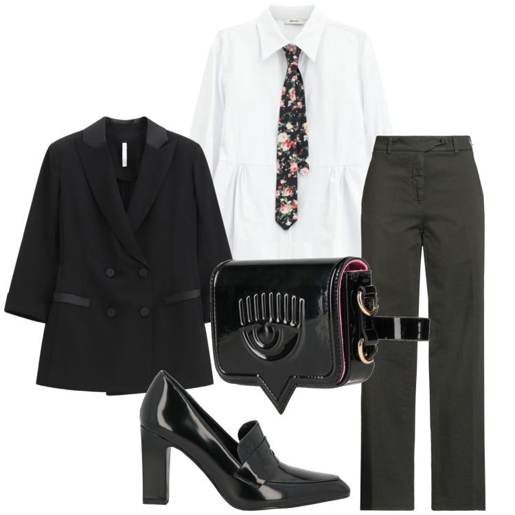 Outfit donna - Total look #2355823. Stile Chic per Serata fuori. Abbinamento con marsupi, mocassini, jeans dritti, blazer, camicie.